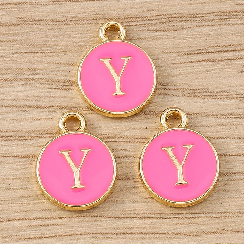10 Stück niedliche, doppelseitige Buchstabenanhänger aus Emaille, Alphabet A-Z, zum Basteln von Schmuck, für Namens-Ohrringe, Halsketten und DIY-Bastelarbeiten. – Detail 27