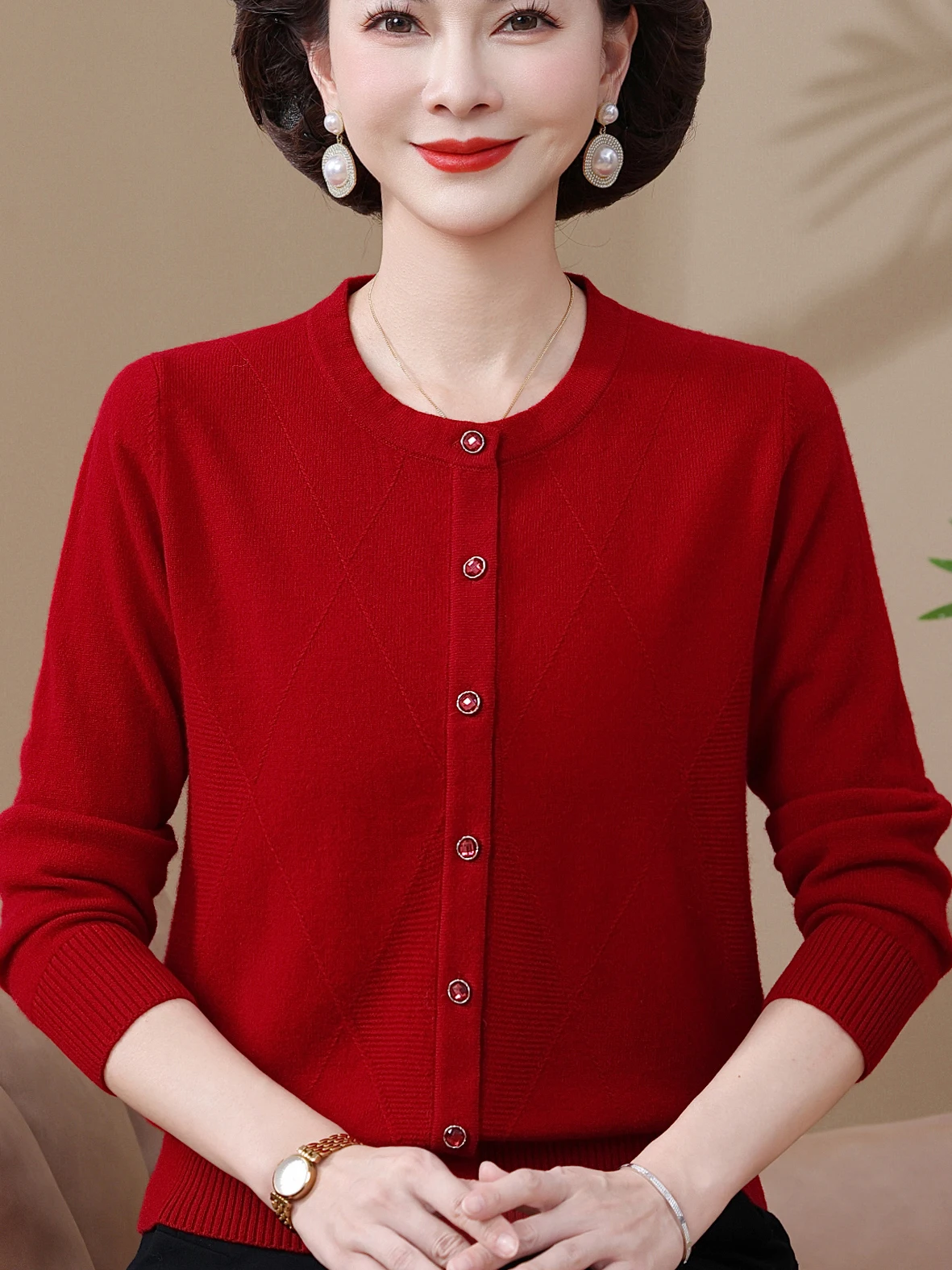 

Вязаный круглый свитер из чистой шерсти на пуговицах, женский модный свободный крой, дышащий повседневный свитер, осеннее новое поступление