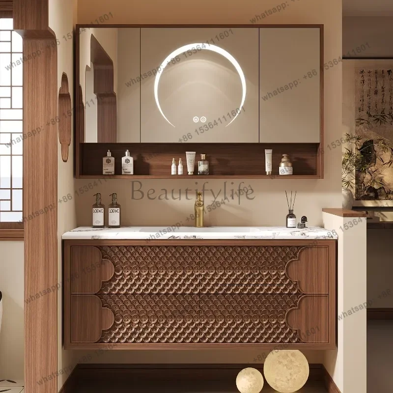 

Medieval oak bathroom cabinets, combined ceramic integrated washbasin cabinets, bathroom slate washbasins