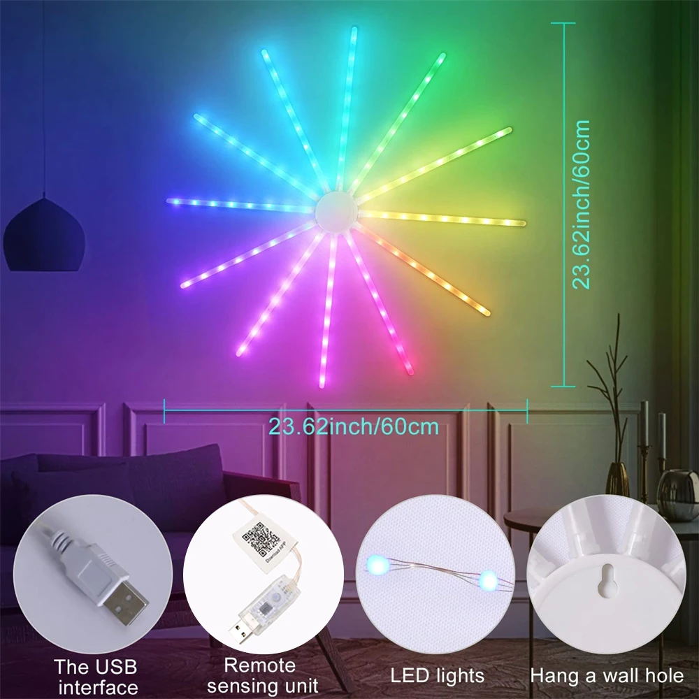 Imagem -03 - Inteligente Rgb Firework Luzes Led Faça Você Mesmo Sonho Meteoro Lâmpada Bluetooth App Controle Remoto para Festa de Aniversário do Festival de Casamento Decoração