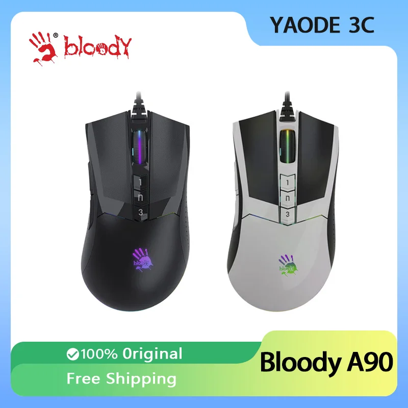 

Bloody A90 Max USB Wired Mouse Macro Gamer RGB Backlit Esports APEX Gaming Mouses Office Mice for Laptop PC Accessories Gift