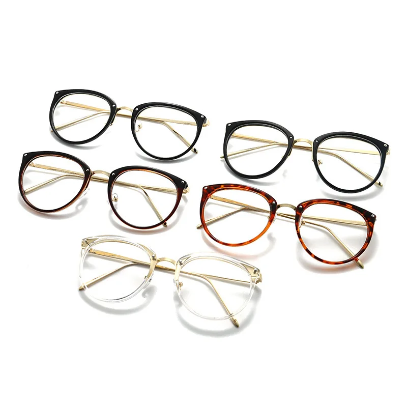 Retro Metal Frame Optical Plano Glasses for Women and Men Round Oversized Cat Eye Eyeglasses Anti Blue Light Blocking Eyewear