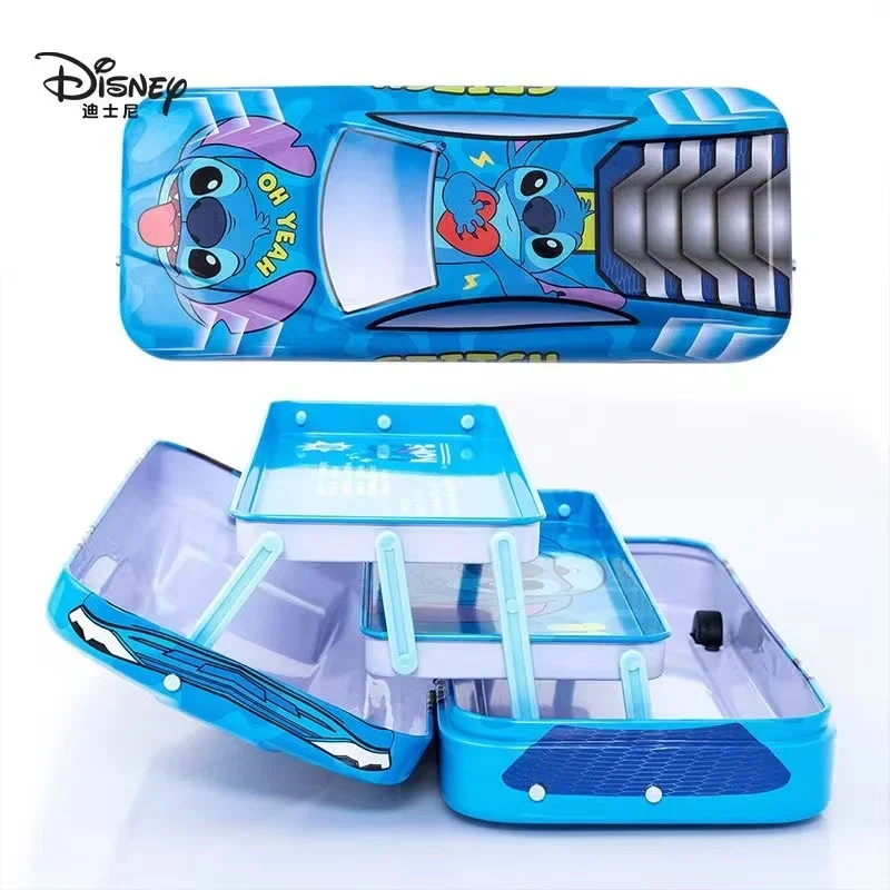 Disney Stitzer Car Design+Wheel Stationery Box Three Layer Thickened Large Capacity Pen Box School Supplies Gift