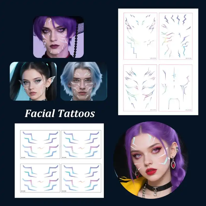 Pegatinas de tatuaje de cazador de demonios K-POP, tatuaje temporal de Cosplay Rmi Jiu para cara, brazo, cintura, pecho, pegatina de arte corporal de fiesta K-pop