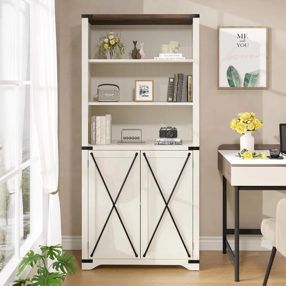 

Book Shelf, 67" Tall Bookcase with Storage, Wide Bookshelf with Doors, Farmhouse Open Bookshelves and Bookcases with Sto
