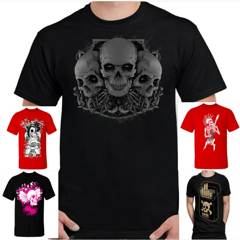 Demon Skulls T-Shirt Mens Gothic Rock Biker Skull Goth Skeleton Gift Alternative Aesthetic Clothes Harajuku Oversized T Shirt