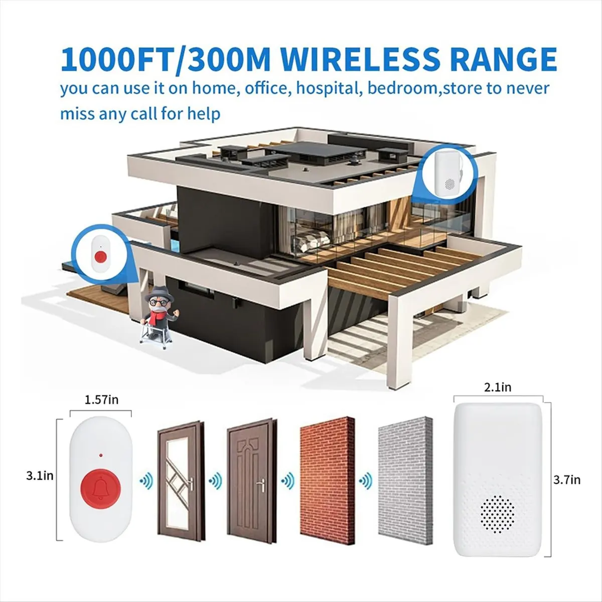 REST New D320 Flash Vibration Wireless Doorbell Smart Elderly Pager Waterproof Wireless Emergency Pager Nurse Alert System A