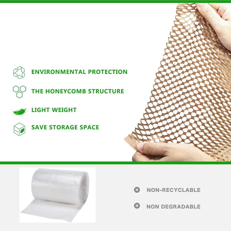 1 Roll Recycled Packing Paper 12Inch X 33FT Eco Honeycomb Paper For Moving Packaging Wrap Recyclable Cushion Material