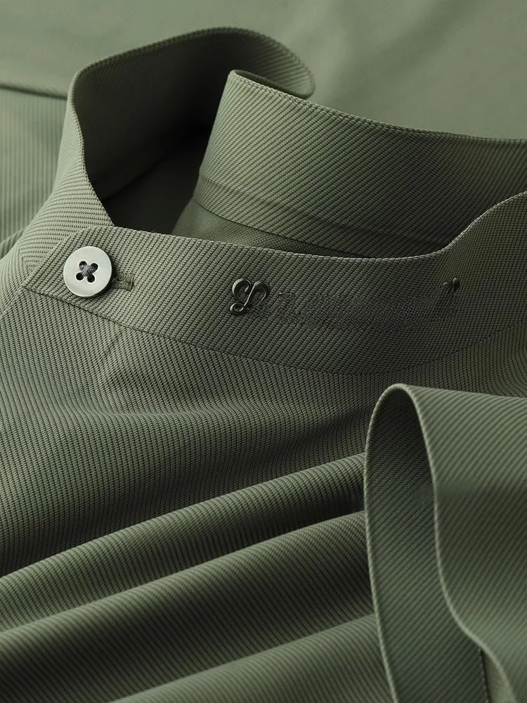 

Ele Ice Silk ort Sve irt for Men Casual Stand Collar Breathable Busin Top Comfortable Urban Faion Summer Wear