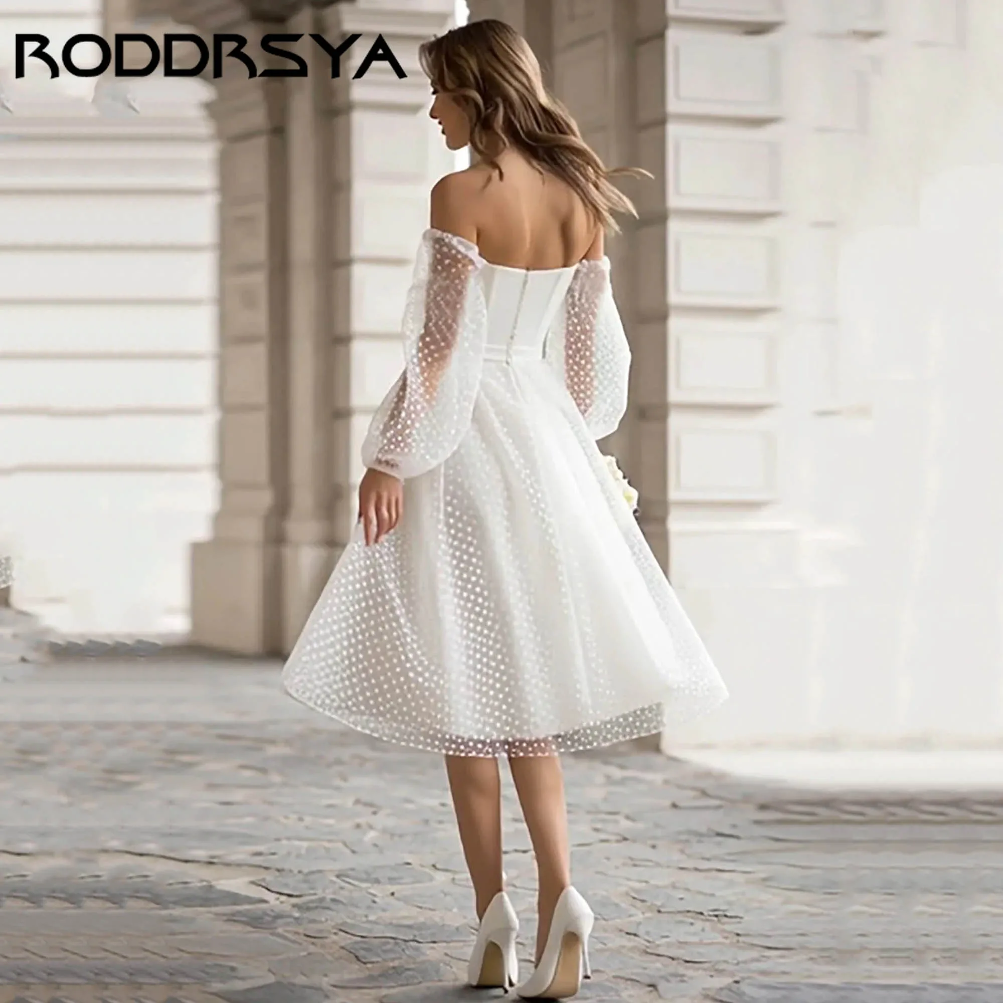 RODDRSYA Polka Dot A-Line Off Shoulder Bridal Shower Dress With Removable Sleeve Backless Sweetheart vestido de novia Customized