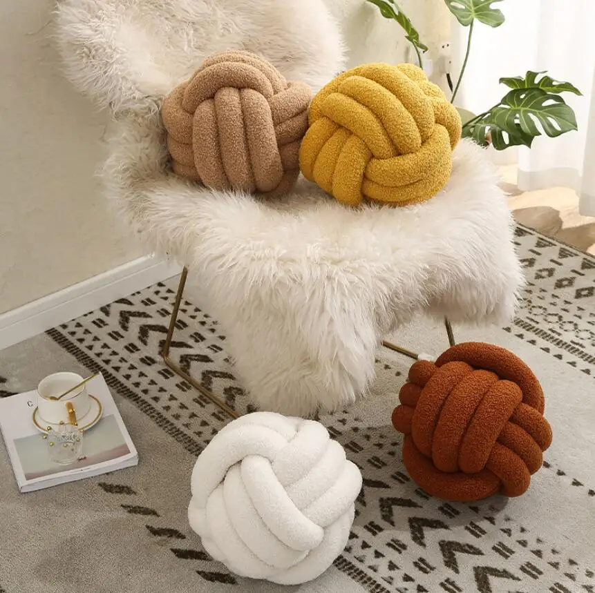 Nordic Knot Soft Ring Handmade Woven Stuffed Plush Cushion Woven Mat Spherical Knot Dolls Toys Photography Props Pillow Cover