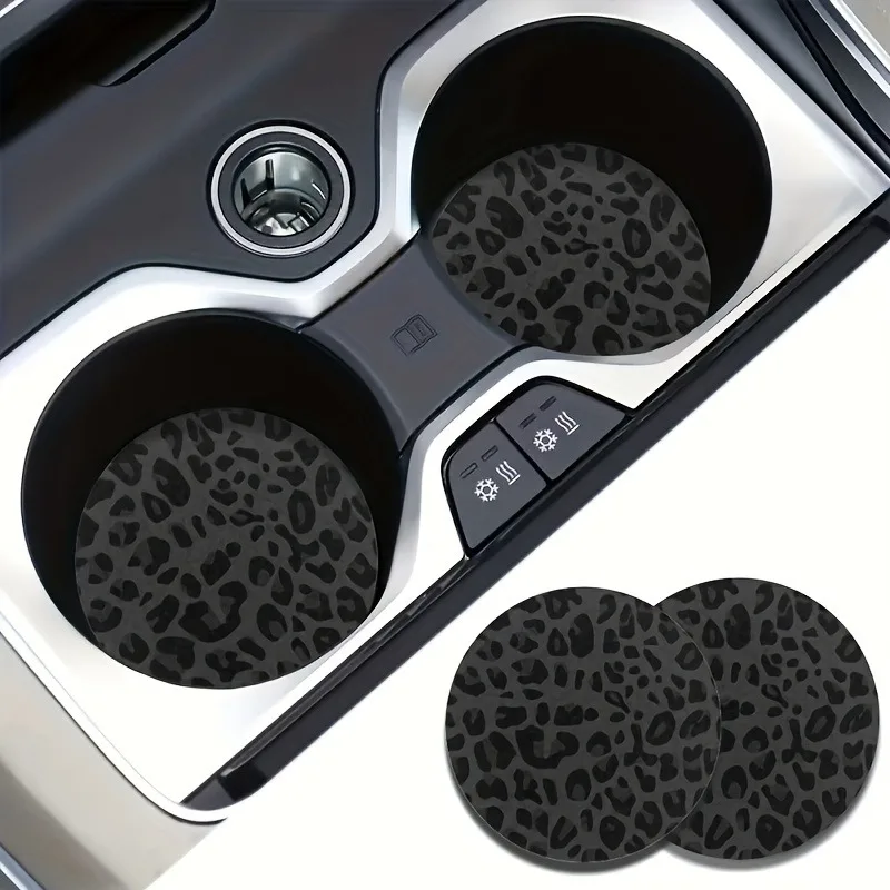 Tapete para Copos de Carro com Estampa de Leopardo, Tapete Antiderrapante para Copos de Carro, Porta-Copos Universal para Carro, Porta-Copos Resistente ao Calor e Antiderrapante, Peças Automotivas