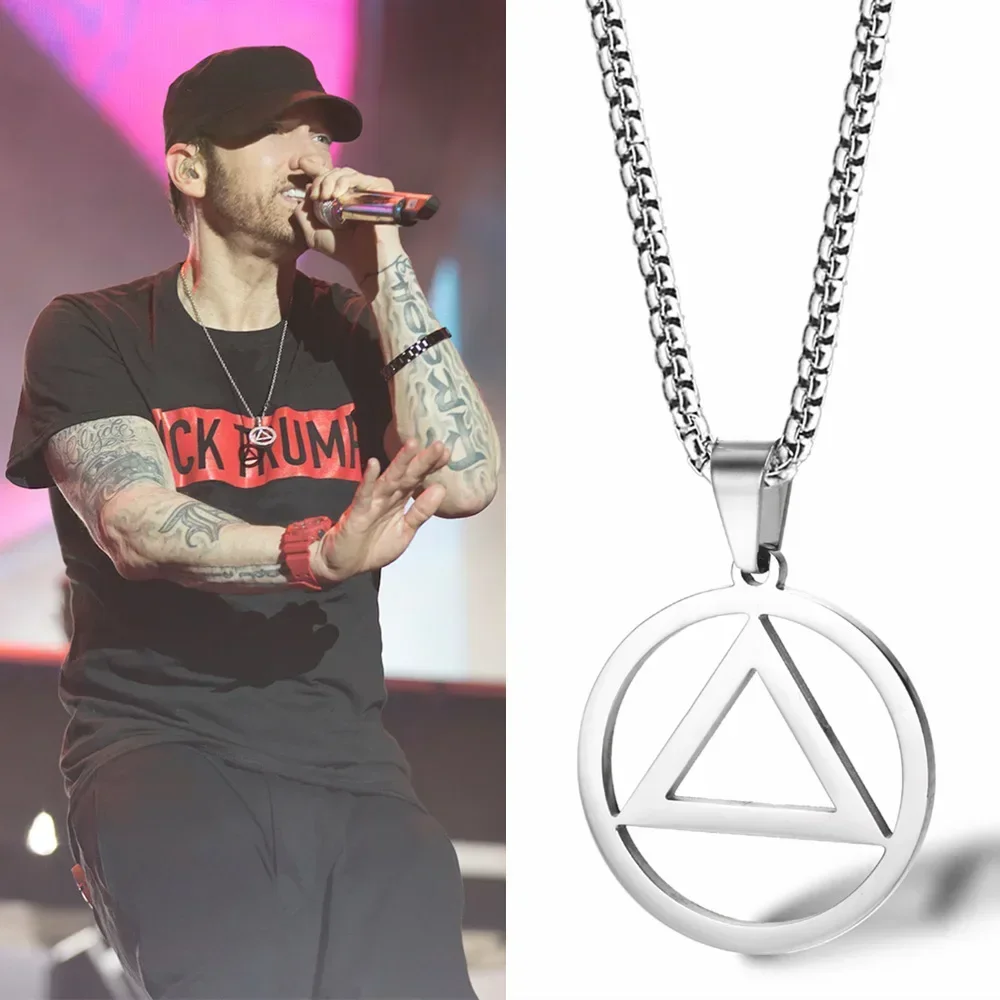 Fashion Eminem Triangle Men Pendant Necklace Hip hop Rock Street Culture Silver Color Chain Link   Man Jewelry