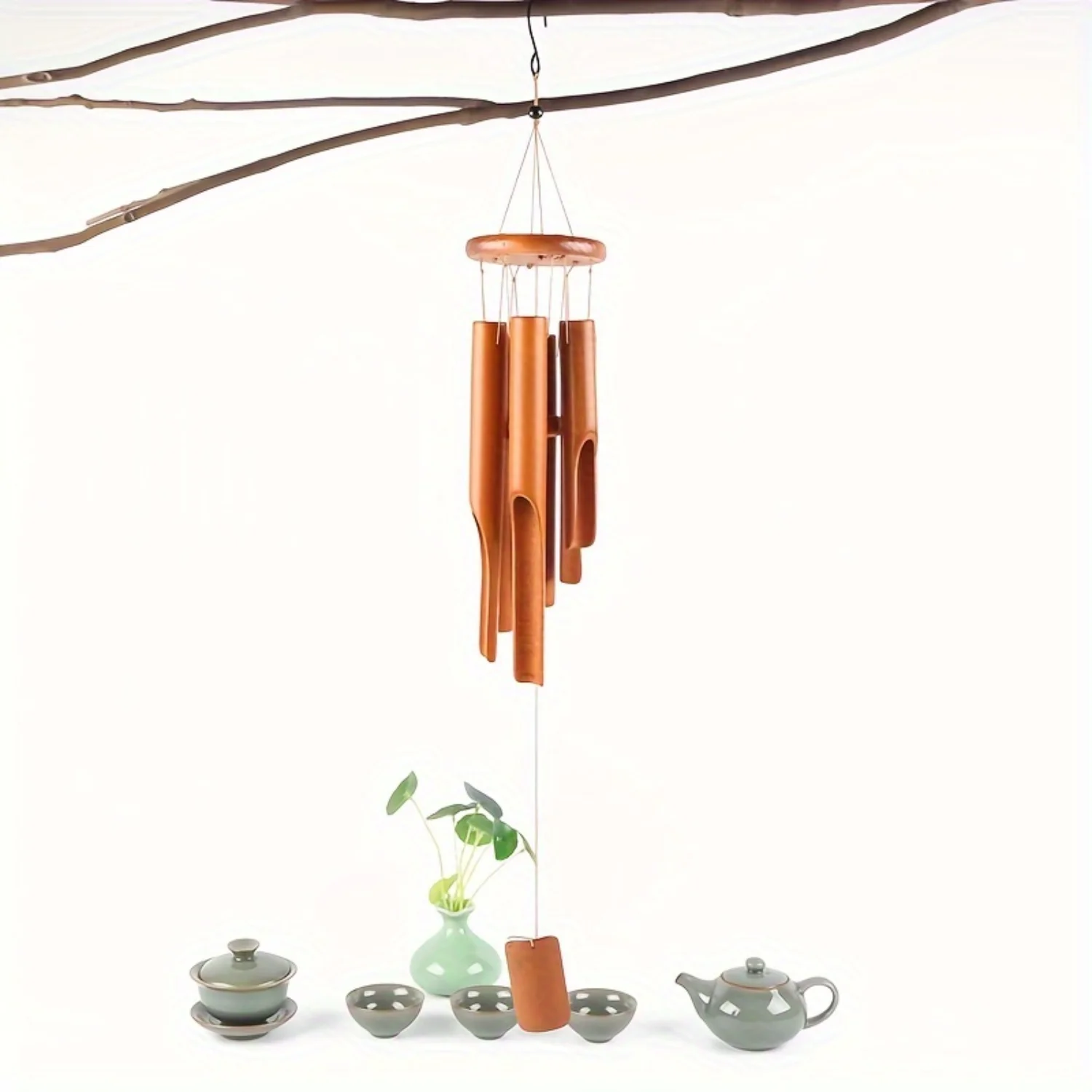 

1pc, Bamboo Vintage Wind Chime, Wood Chip Combination Bamboo Wind Chime, Bamboo Bell Hanging Ornament, Bamboo Crafts Wind Chime