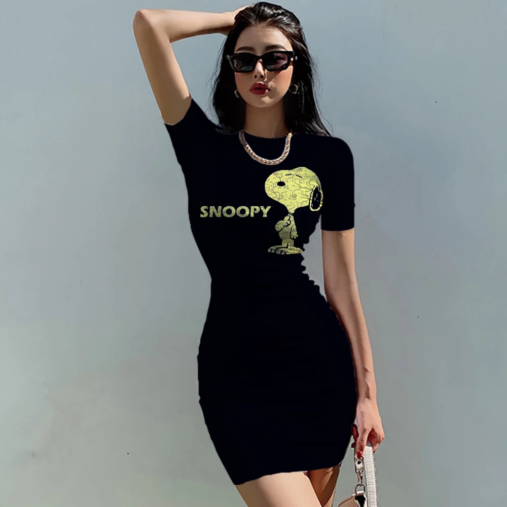 

Kawaii Snoopy Women's Short Sleeved Hip Dresses Summer S-3XL O Neck Anime Spicy Girl Dress Y2k 2024 Fashion Elegant Beautiful