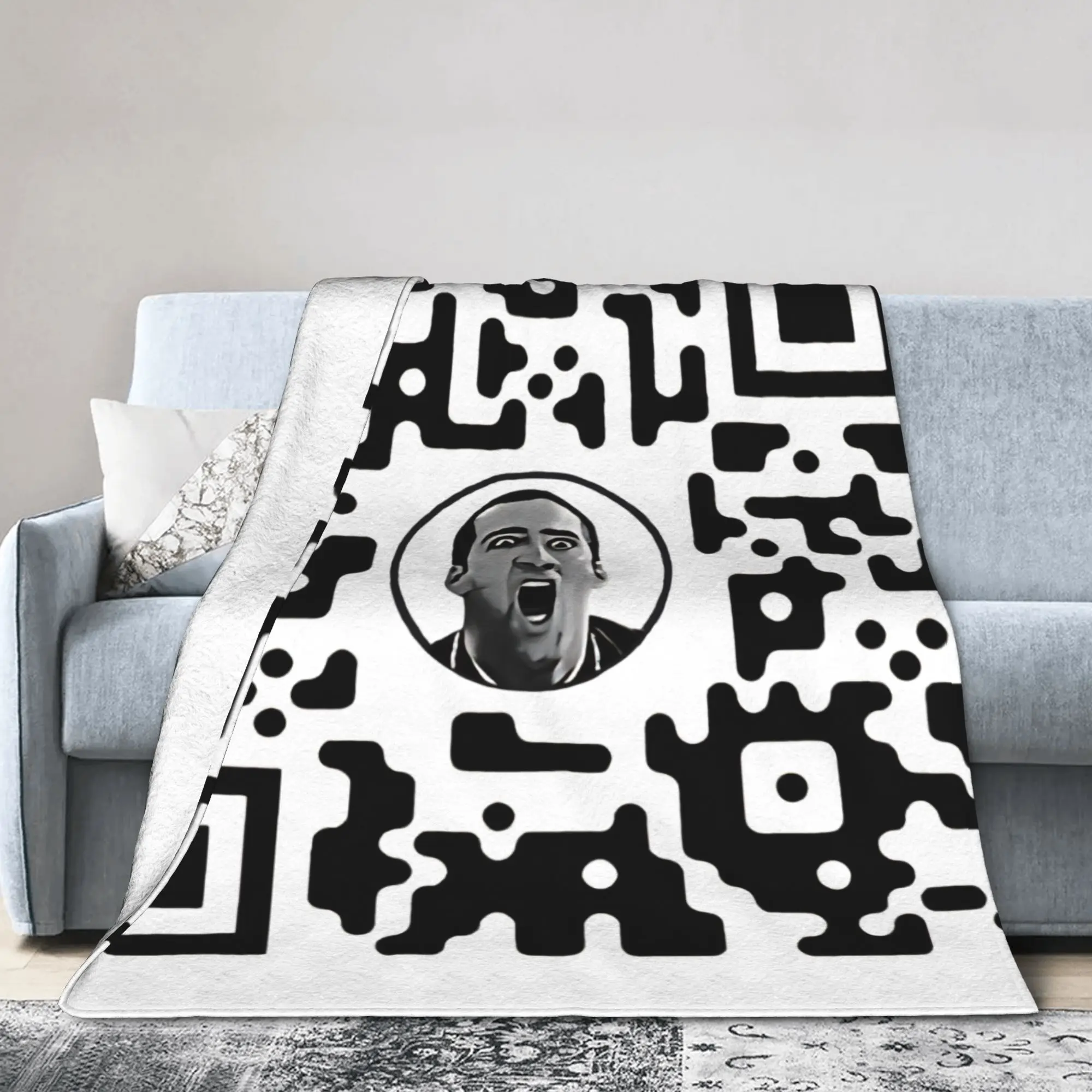 Nicolas Cage Bar Code Blanket  Flannel Awesome Breathable Throw Blanket for Home Spring/Autumn