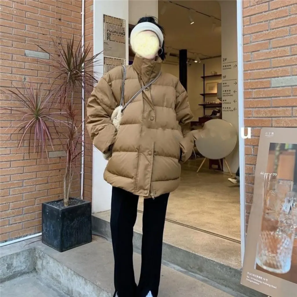 

Korean Style Pure Color Cotton Jacket for Women Winter Thickened Loose Fashionable Student Bread Clothes Female Top