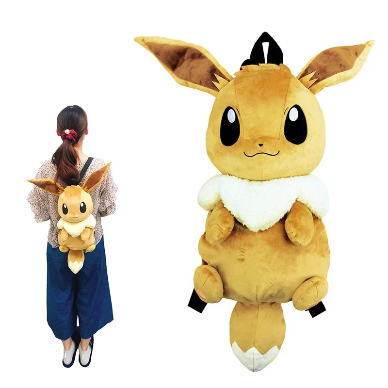 กระเป๋าเป้สะพายหลังลายโปเกมอนน่ารักพร้อมตุ๊กตายัดนุ่น eevee mew Snorlax mimikyu Pikachu กระเป๋านักเรียนนุ่มตุ๊กตาของขวัญสำหรับเด็ก