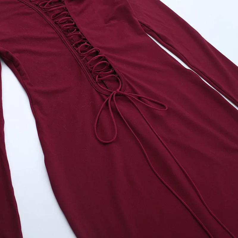 เดรสยาวผู้หญิง ฤดูใบไม้ผลิ ฤดูร้อน 2026 แฟชั่นฤดูใบไม้ร่วง แขนยาว ผูกเชือก เซ็กซี่ หรูหรา สำหรับงานเลี้ยงตอนเย็น ทรงเข้ารูป ยืดได้