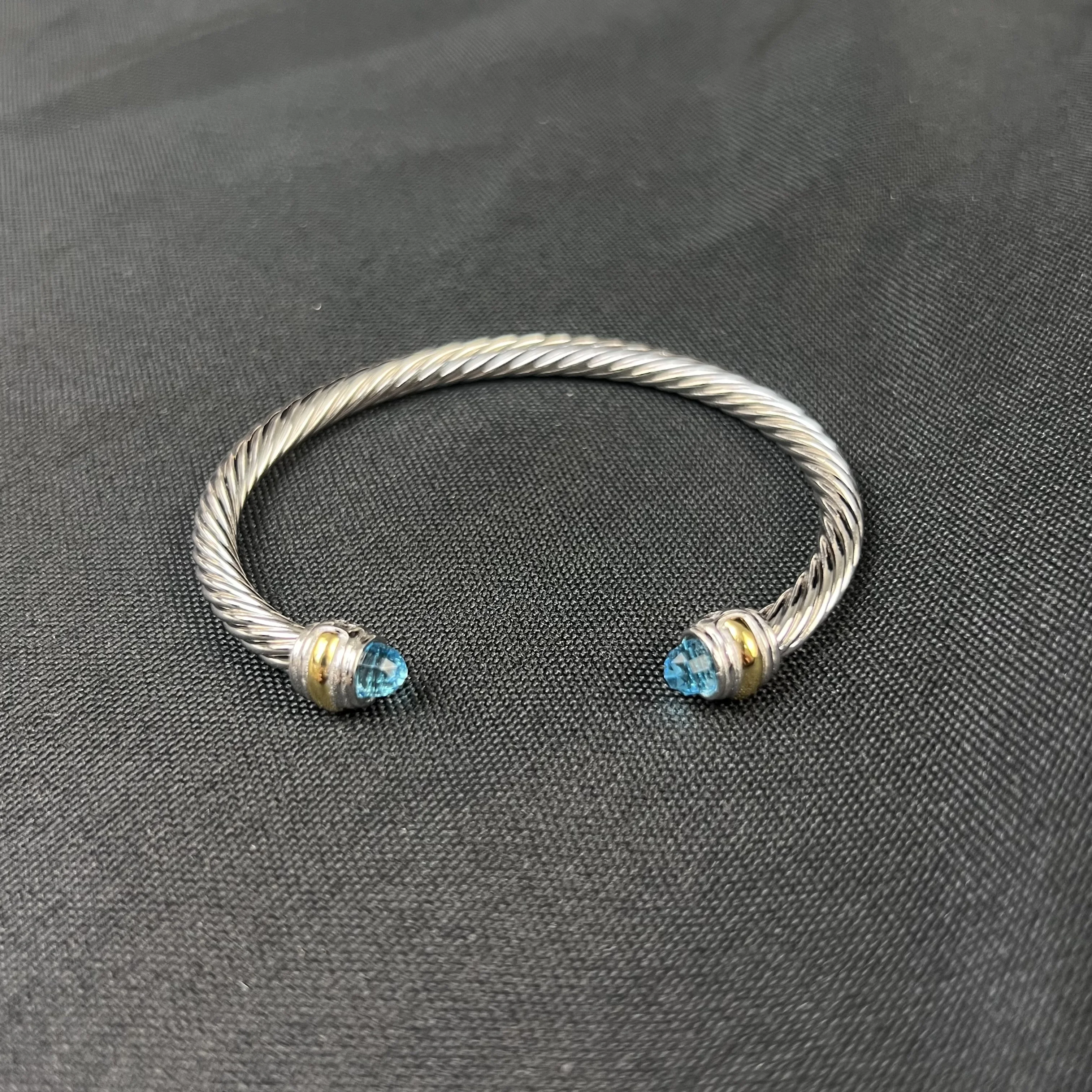 S925 الفضة الاسترليني الجديدة 5 مللي متر مثقاب مزدوج كريستال سوار محايد موضة الاتجاه الرجعية الكلاسيكية شخصية المجوهرات الفاخرة