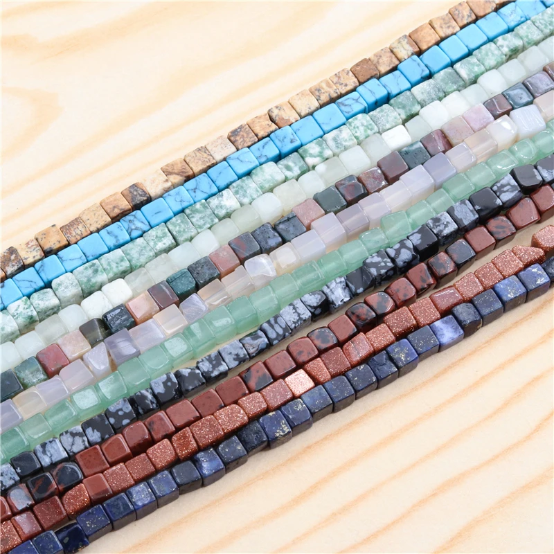 Natural Stone Cube Turquoise Unakite Agate Fluorite Snowflake Picture Opal Lemon Jade Beads 4MM For Jewelry Making DIY Bracelet