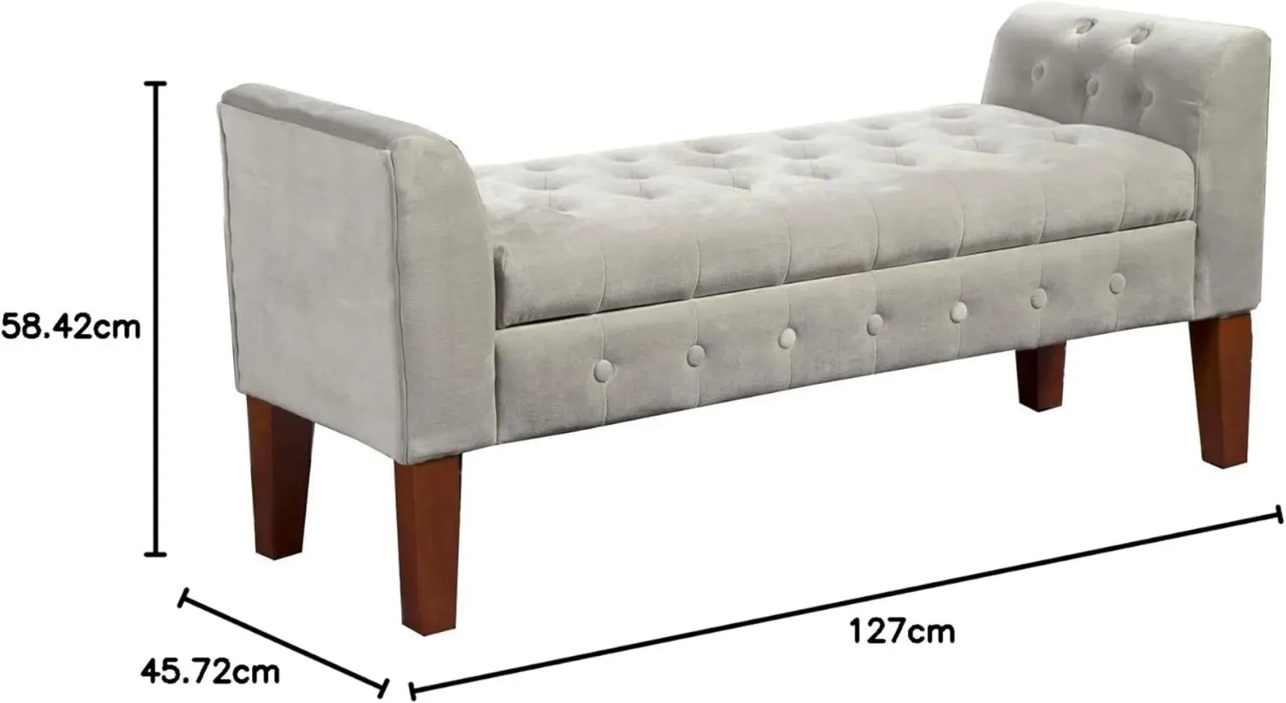 HomePop Velvet Tufted Storage Bench Settee with Hinged Lid, Grey