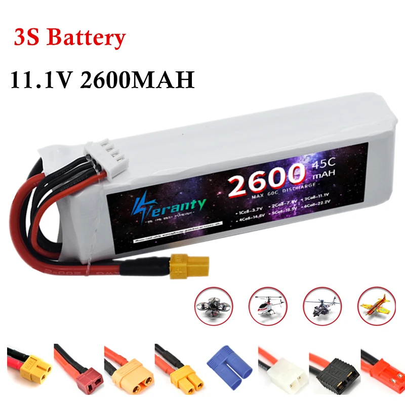 

TERANTY 11,1 v 2600mAh литий-полимерный аккумулятор 45C для радиоуправляемого квадрокоптера вертолета автомобиля лодки запчасти для Дронов 11,1 V 3S батарея T JST XT30 XT60