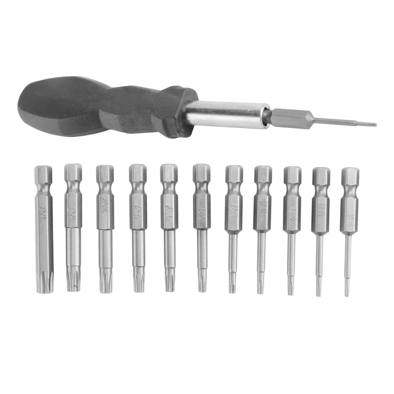 

12 Pack Torx Head Screwdriver Bit Set 1/4 Inch Hex Shank T5-T40 Star Screwdriver Tool Kit With 1 Pack Handle