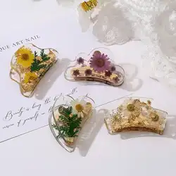1pc Drip Glue Genuine Flower Dried Flower Premium Alloy Hair Clip Fresh Natural Transparent Crystal Shark Clip