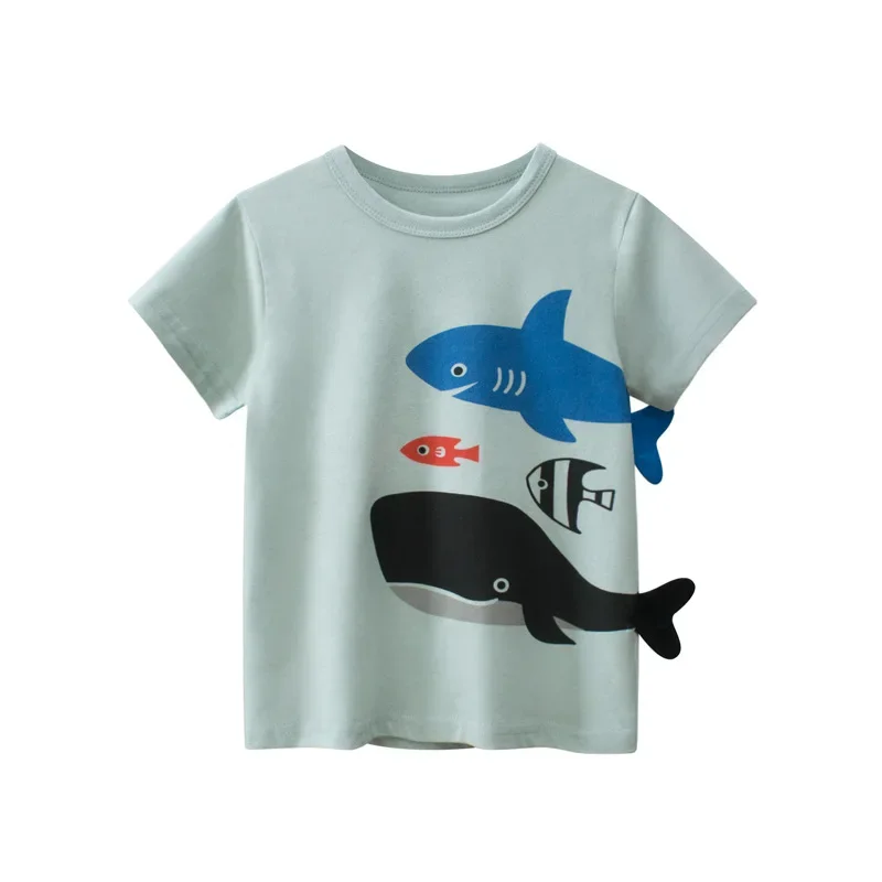 2024 Trendy Summer Children\'s Clothing New Boys Short Sleeve T-Shirt 3D Cartoon Shark Print Tops Tees Kids Clothes Dropshipping