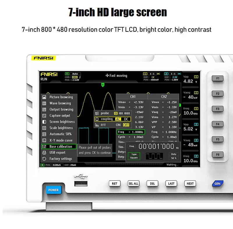 FNIRSI 1014D Cyfrowy oscyloskop pamięci masowej 100 MHz Dwukanałowy oscyloskop Generator sygnału