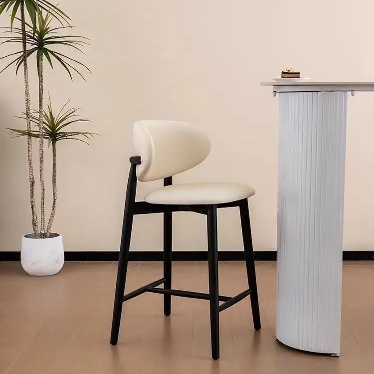 Solid Wood Bar Stool Household High Chair Kitchen Island Soft Cushion Back Dining Table Chair Cafe Restaurant High Stool