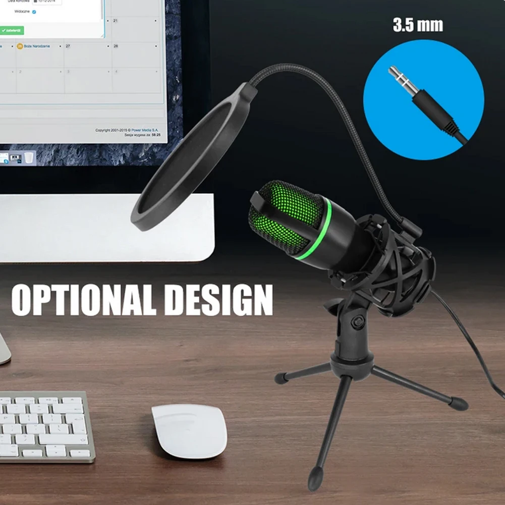 Condenser Microphone Compatible For PC Laptop 3.5MM Plug And Play Gaming Mic With Stand For Podcast Recording Studio Streaming