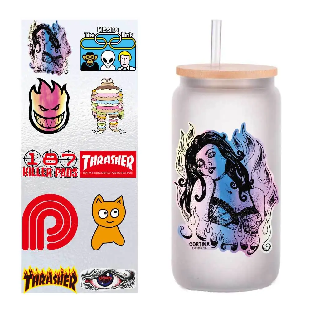 

10/pack cartoon logo collection UV transfer stickers Crystal label Cup stickers customized four inches