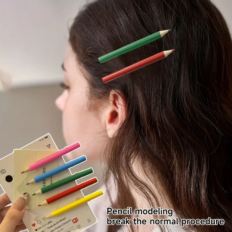 5 Teile/satz Kreative Bleistift Geformte Haar Clip Multi Farbe Simulation Stift Geformt Seite Clip Spaß Mädchen Herz Dekor Haar Clip