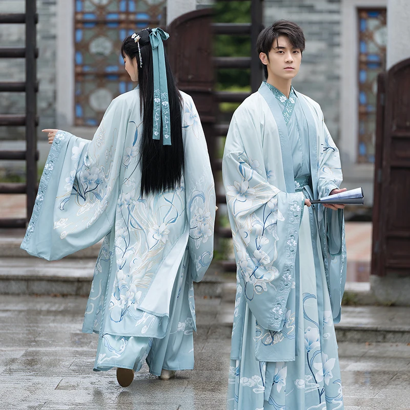 

Original Design Chinese Traditional Large-sleeved Shirt Men Women Hanfu Three-piece National Style Suit Couple