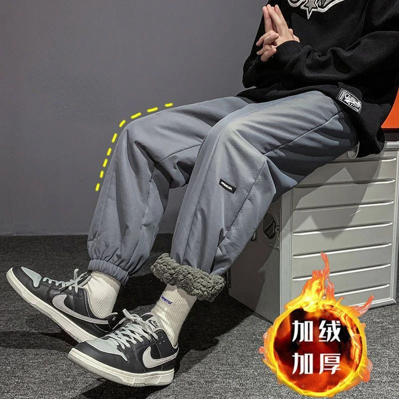 

Men Winter Lambswool Warm Pant Loose Fleece Letter Casual High Street Sportswear Drawstring Unisex Oversized Thicken Sweatpants