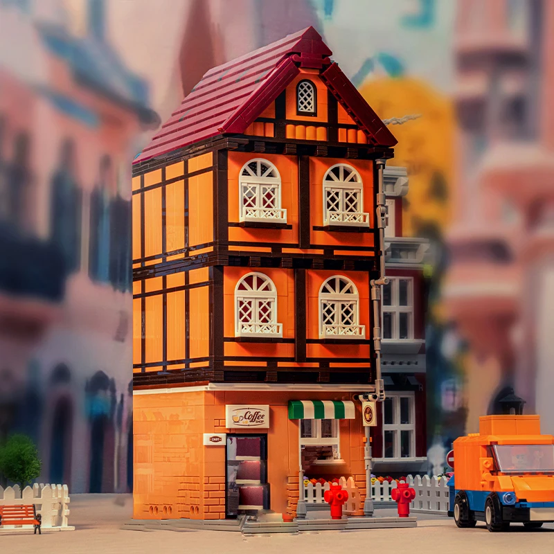 ألعاب بناء على منظر الشارع للأطفال ، سلسلة الهندسة المعمارية ، مكتبة ، مقهى ، تسوق عبر الإنترنت ، مشهد منزلي ، محاكاة ، هدية ،