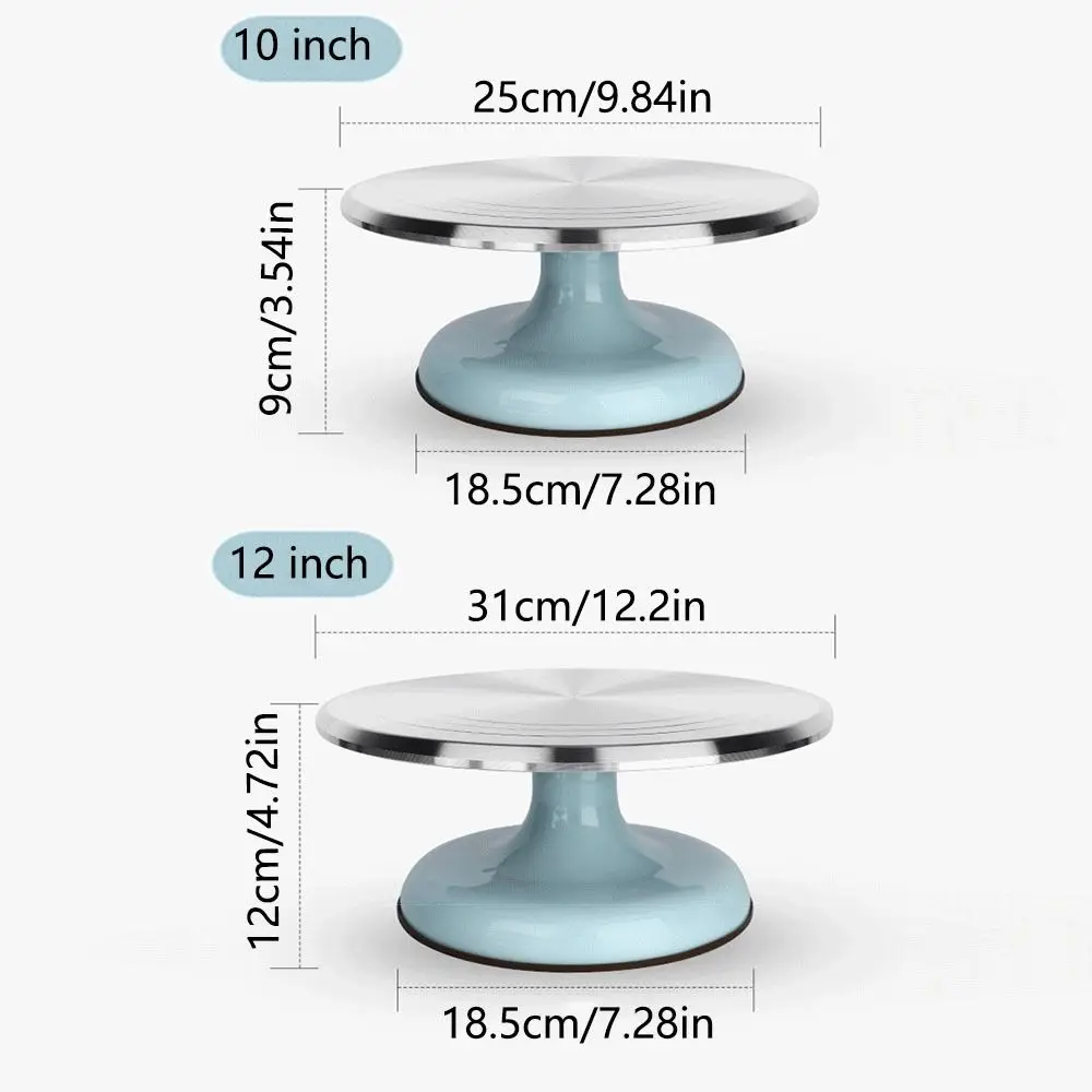 Aluminum Alloy Birthday Cake Turntable 10 /12 Inch Silicone Bottom Cake Decorating Spinner Smooth Rotation Non Slip