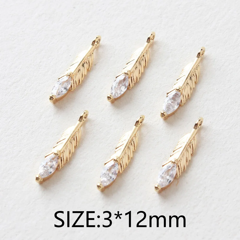 4PCS Dainty Leaf Link Connectors Cubic Zirconia Diy Earrings Charms Jewelry Making Supplies Brass 18k Gold Filled