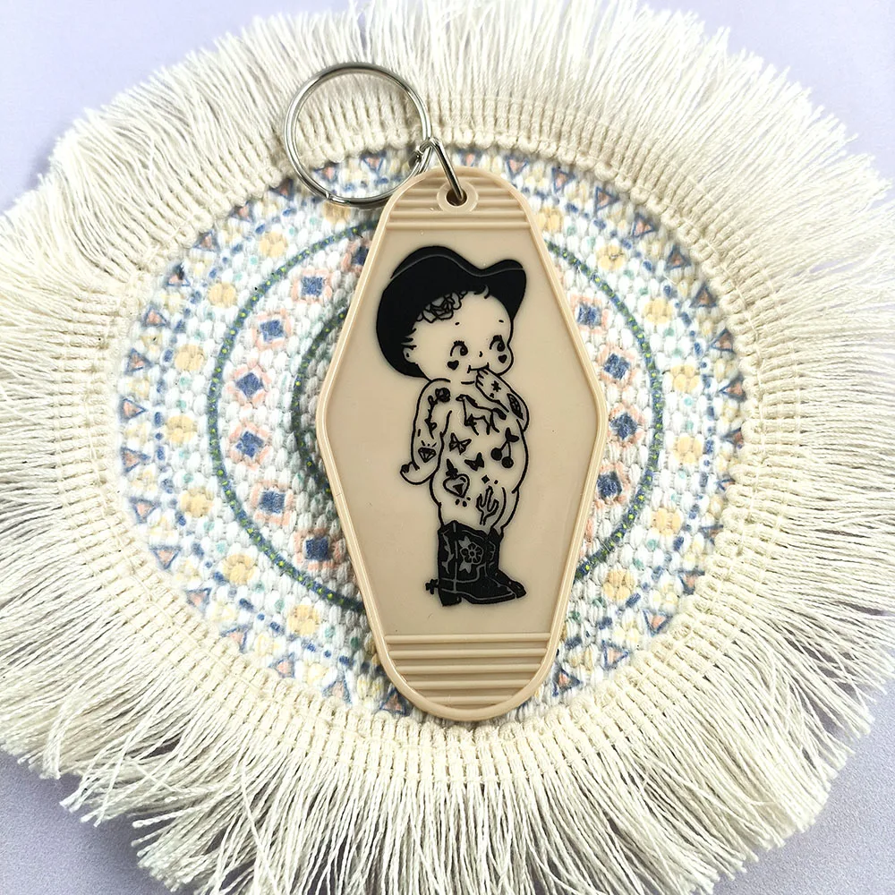 West Cowboy Kewpie مفتاح العلامة الإبداعية شخصية كرتونية الأجهزة الطرفية المفاتيح أزياء الأطفال رسم بسيط البلاستيك Keytag هدية #4