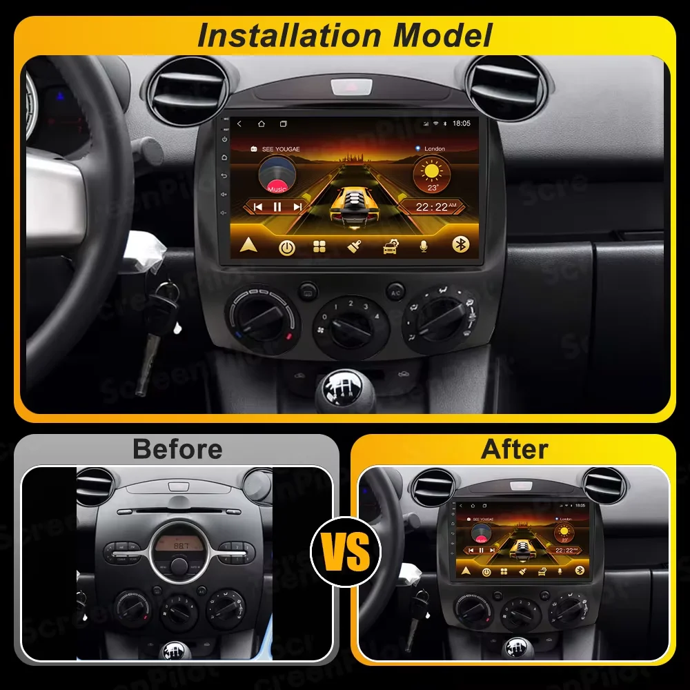 Android 16 For  Mazda 2 2007-2014 Car Radio Stereo Head Unit Multimedia Video Player GPS Navigation 2K QLED 9 Inch 5G 8 Core RDS
