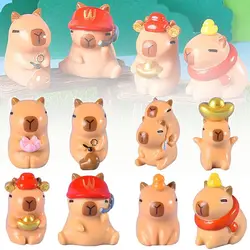 Multicolor Miniature Capybara Figurines Accessories Resin Cartoon Capybara Statue Scene Model Office Home Mini Animals Figurine