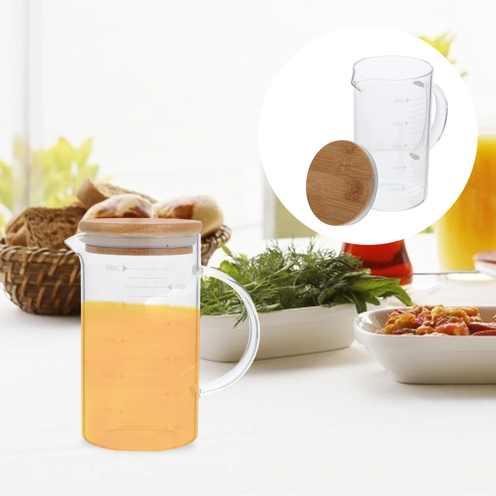 

1 комплект, термостойкая утолщенная стеклянная мерная чашка, кухонные весы, кувшин, деревянная крышка, практичная для выпечки, приготовления жидкостей