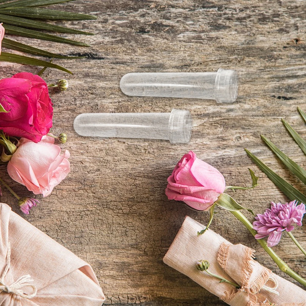 

20pcs Floral Water Tubes Transparent Plastic Containers Lids For Arranging Rose Preservation Hydration Blossom
