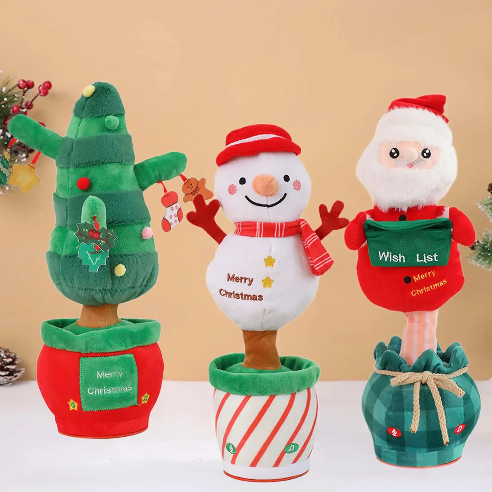 Juguete de peluche navideño con música, decoración interactiva de mesa navideña, habla eléctrica para niñas y niños, juguete parlante, juguete de baile