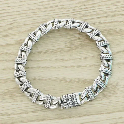 Unique Punk Personality Men's Bracelet Wholesale 925 Sterling Silver Plaid Keel Woven Fashion Accessory