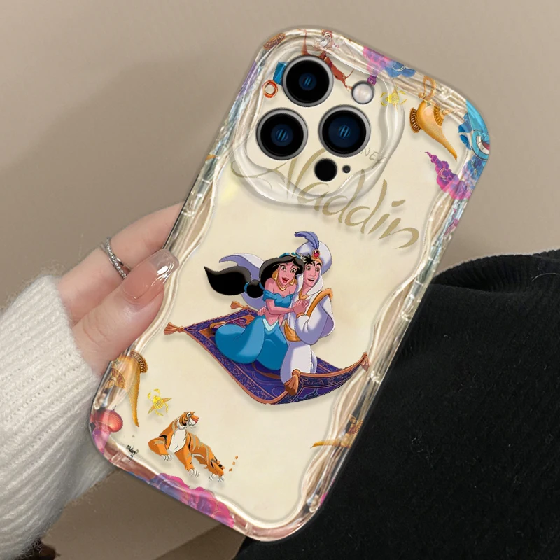 Fashion Disney Aladdin Cover For Apple iPhone 15 14 13 12 11 Pro X XR XS Max Plus 8 7 Plus SE Wave Oil Phone Case