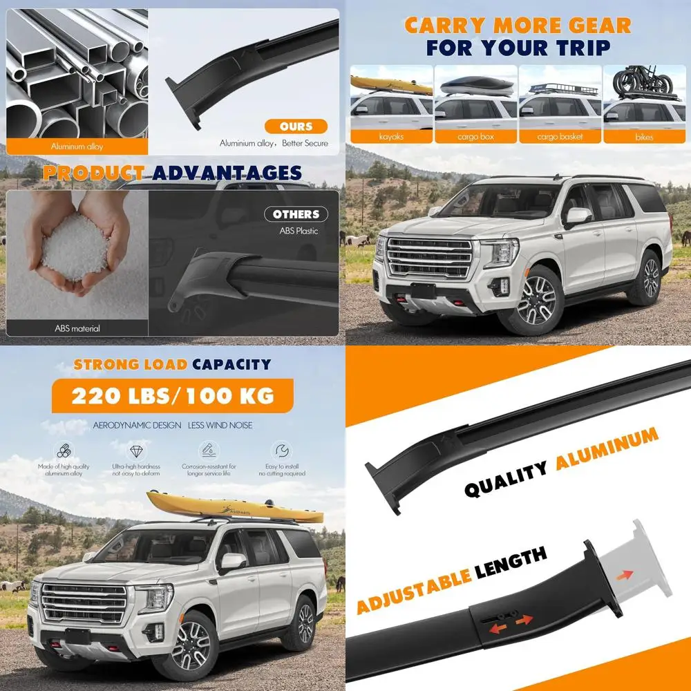 

Регулируемые сверхмощные алюминиевые поперечины для Chevy Tahoe, Suburban, GMC Yukon, Yukon XL и Cadillac Escalade ESV Roo 2015-2020 гг.