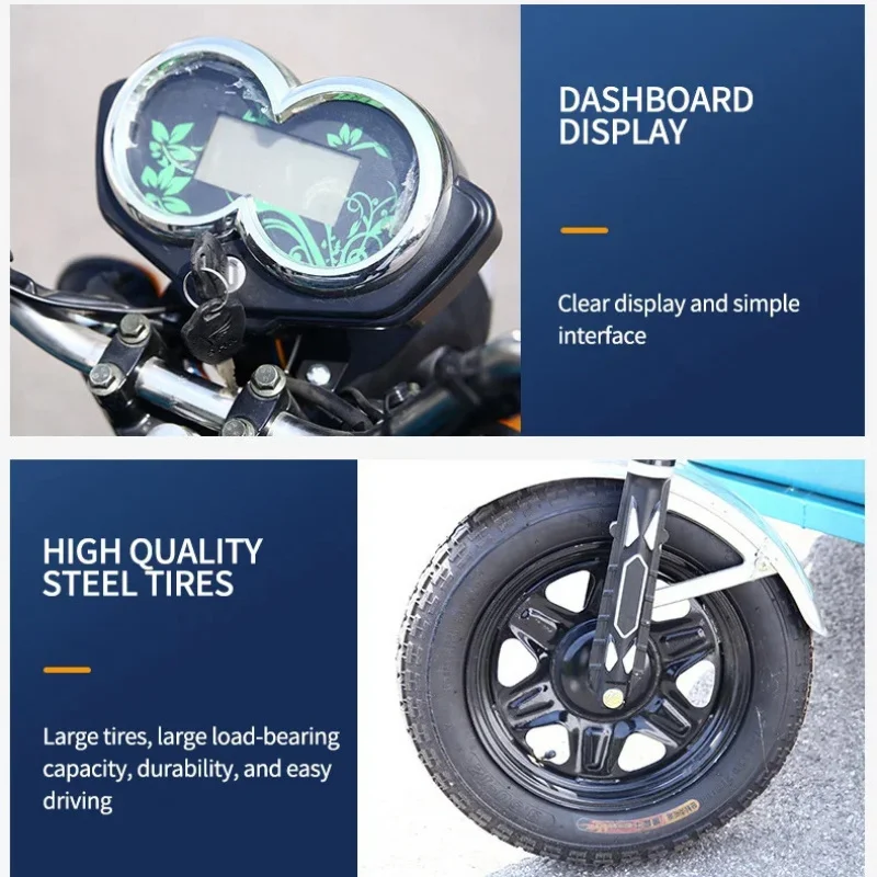 Factory Hot Selling Best Cargo E Trike 60V 800W Heavy  3 Wheel Electric  12" Fat Tire Adult  Delivery Tricycles For view 6